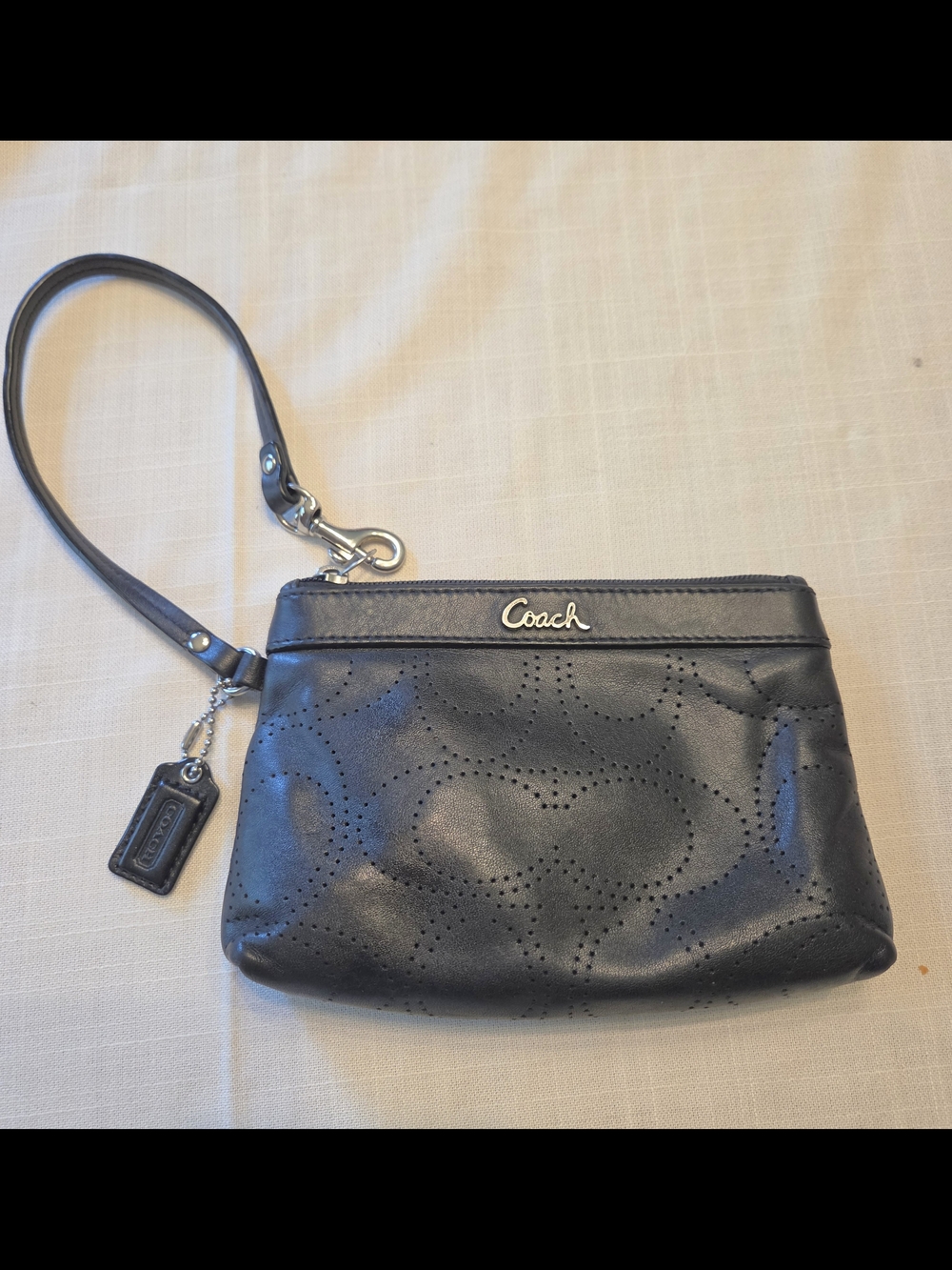 Coach Black Perforated Ashley Leather Wristlet